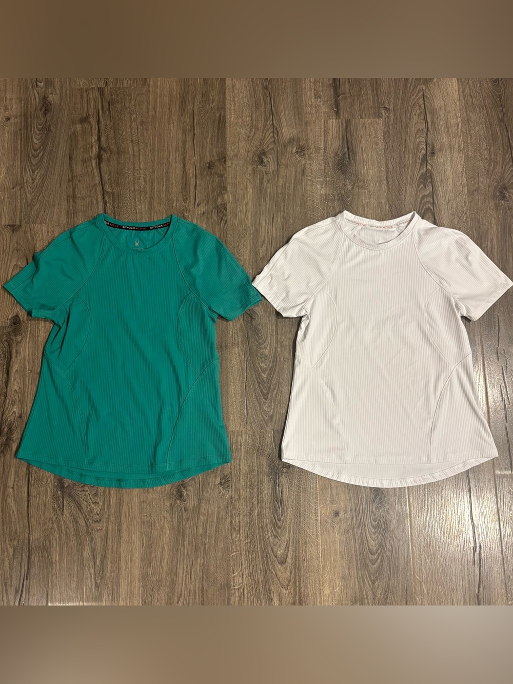 Spyder Active Women's Ribbed Short-Sleeve Tees Lot of 2 Green & White Size Small
